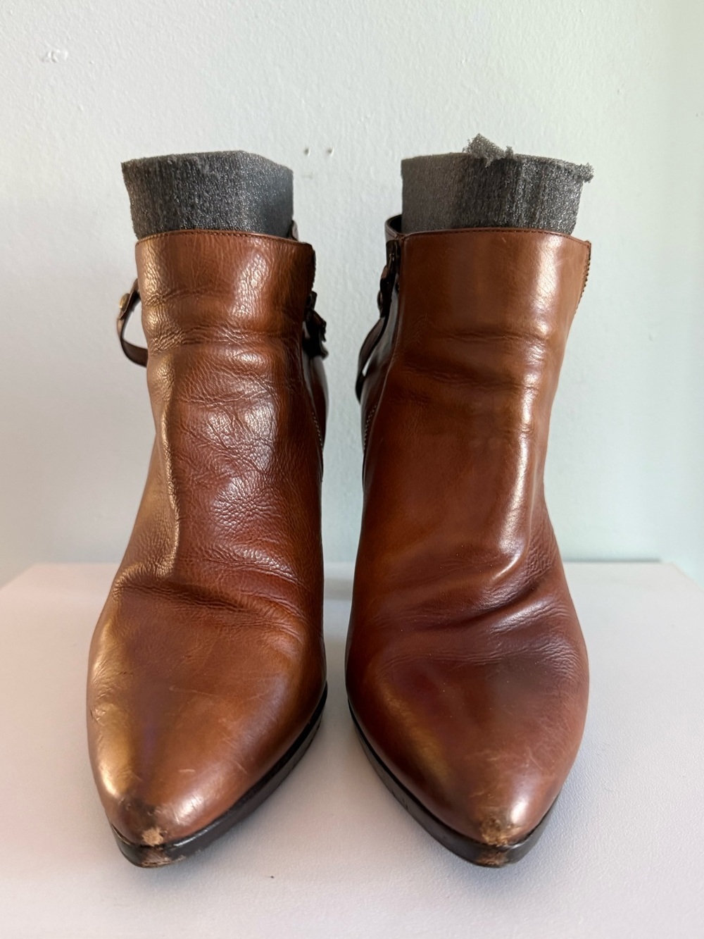 Stuart Weitzman Tan Leather Ankle Boots Dual Zip Detail Size 9